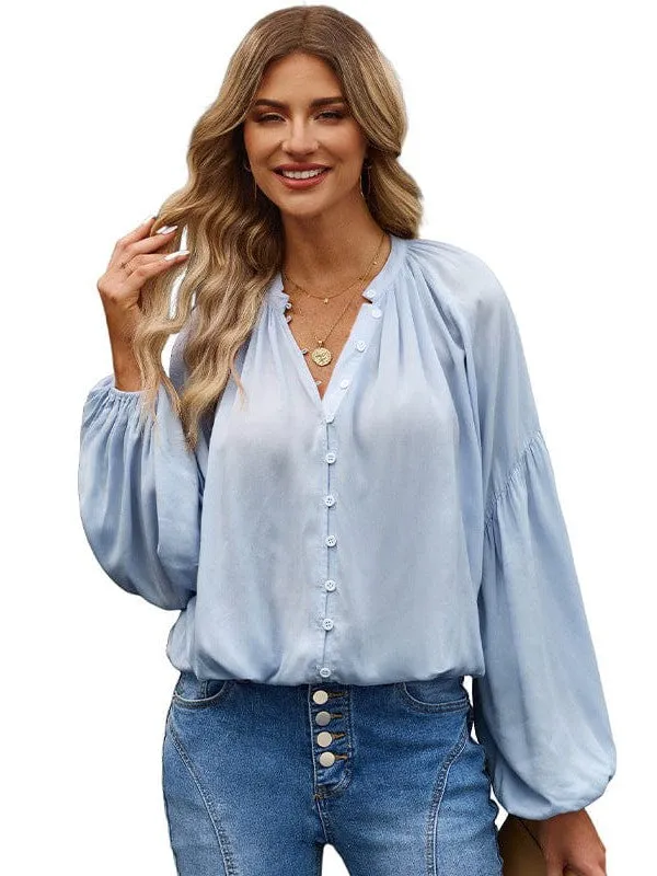 Button-Down Balloon Sleeve Top